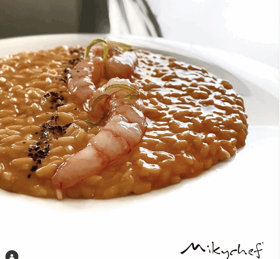 Mikychef - Risotto con gambero crudo cotto, limone candito, alga Arame e pepe di Sichuan