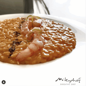 Mikychef - Risotto con gambero crudo cotto, limone candito, alga Arame e pepe di Sichuan